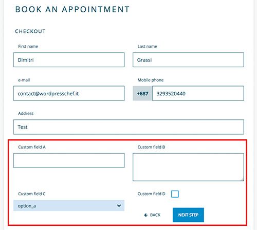 salon booking custom fields