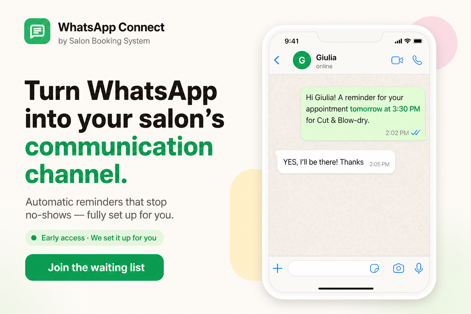 WhatsApp appointment reminder example for a salon