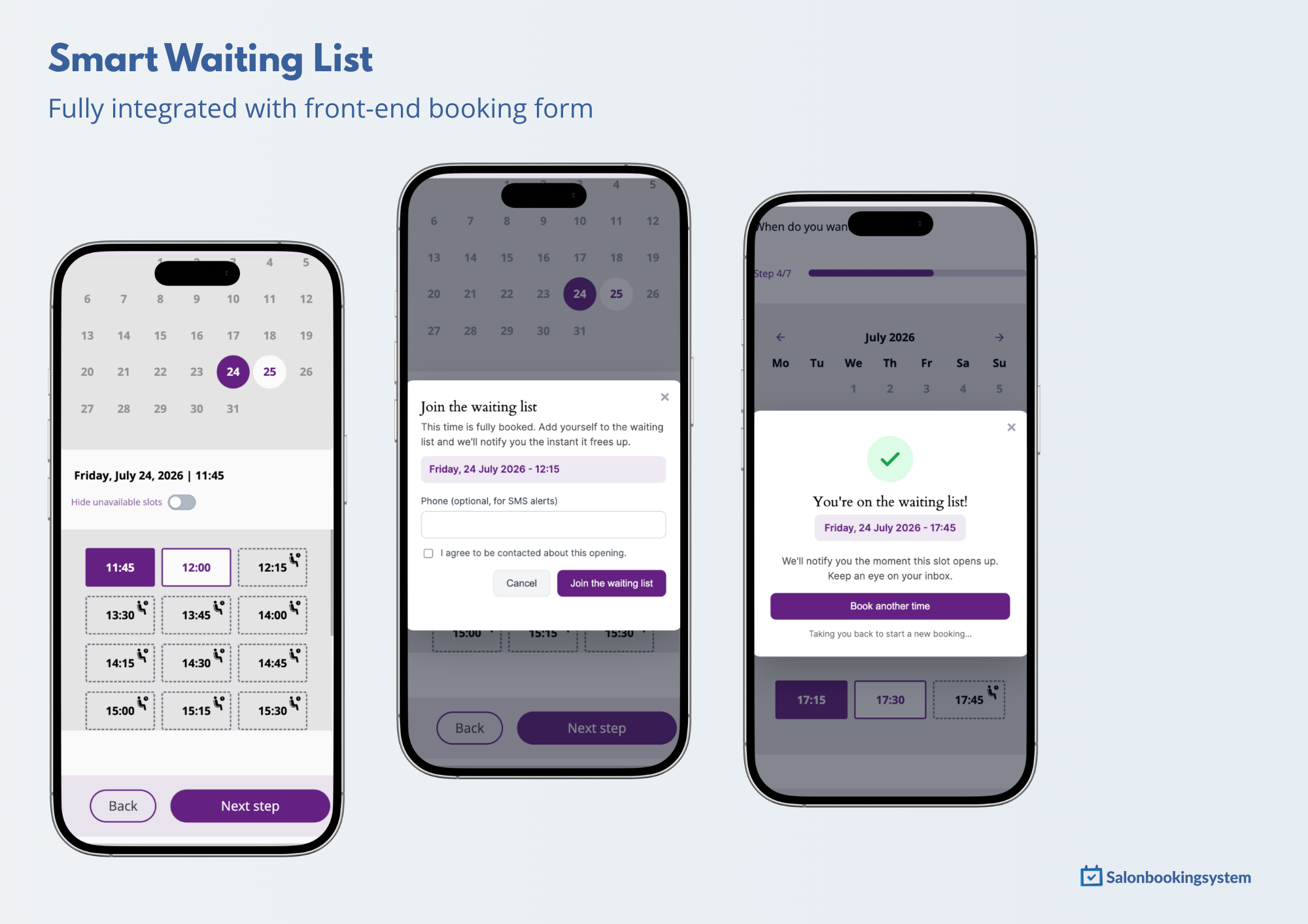 Smart Waitlist in the front-end booking form