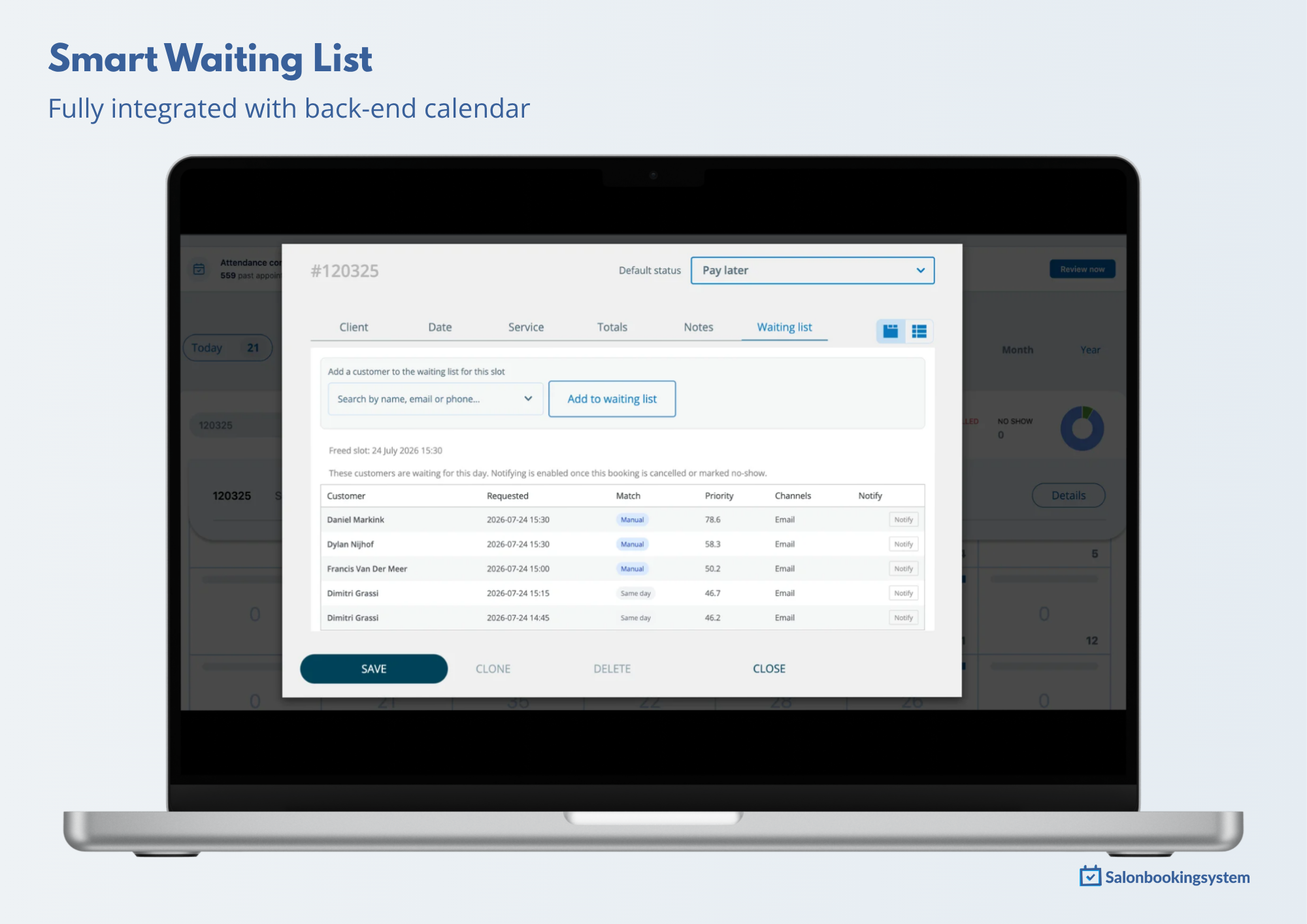 Smart Waitlist in the back-end calendar
